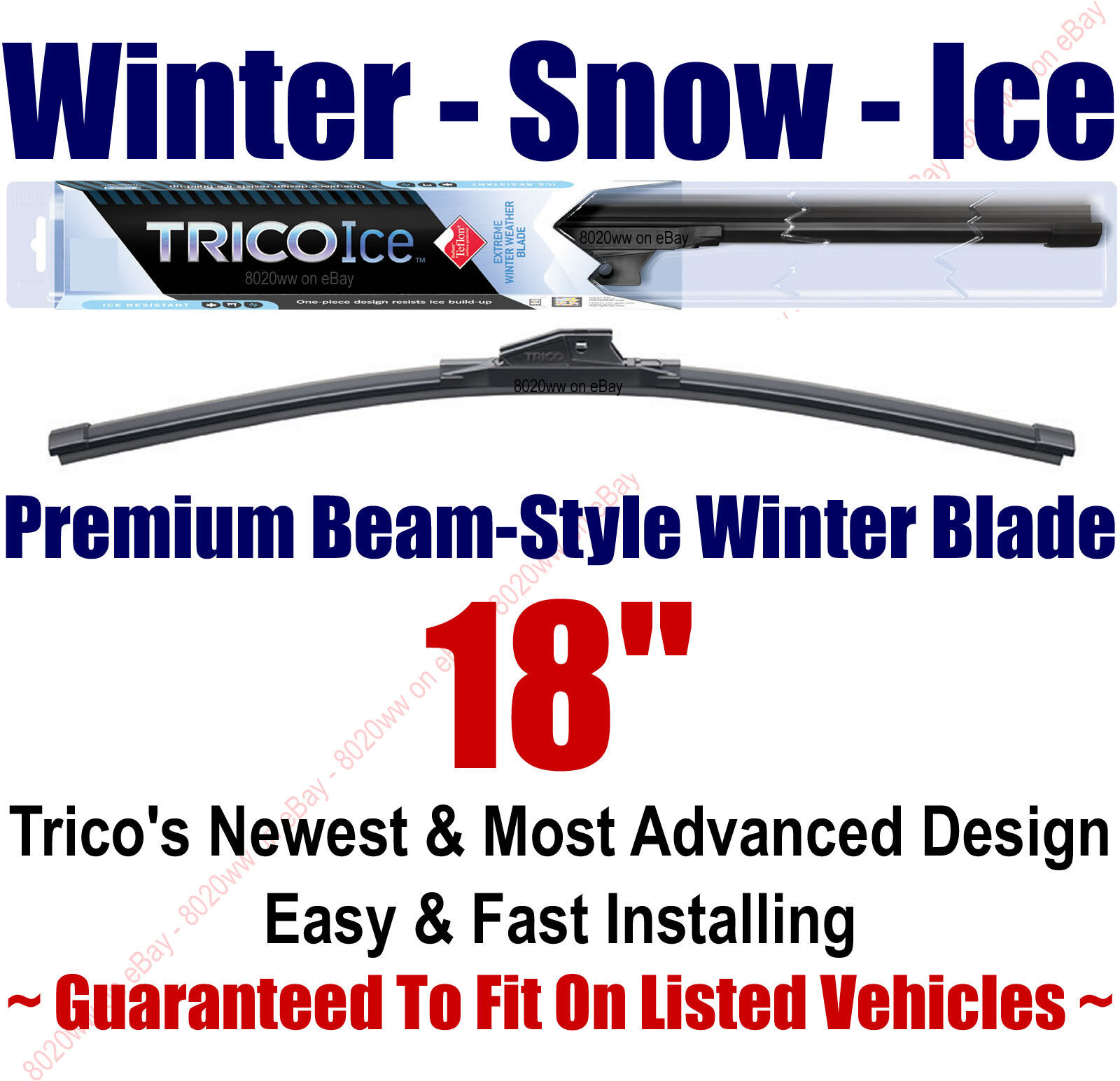 18" WINTER Wiper Blade - Super Premium Beam-Style - 1985-1989 - Trico ICE 35-180