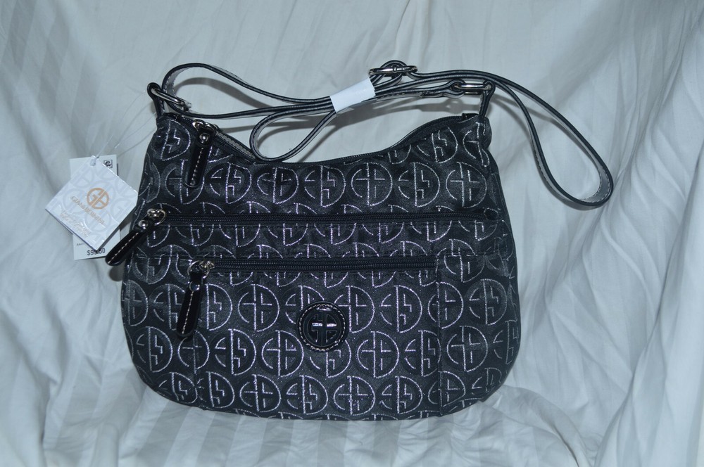 GIANI BERNINI CIRCLE SIGNATURE LUREX VINYL HOBO BLACK SILVER MSRP $99.50