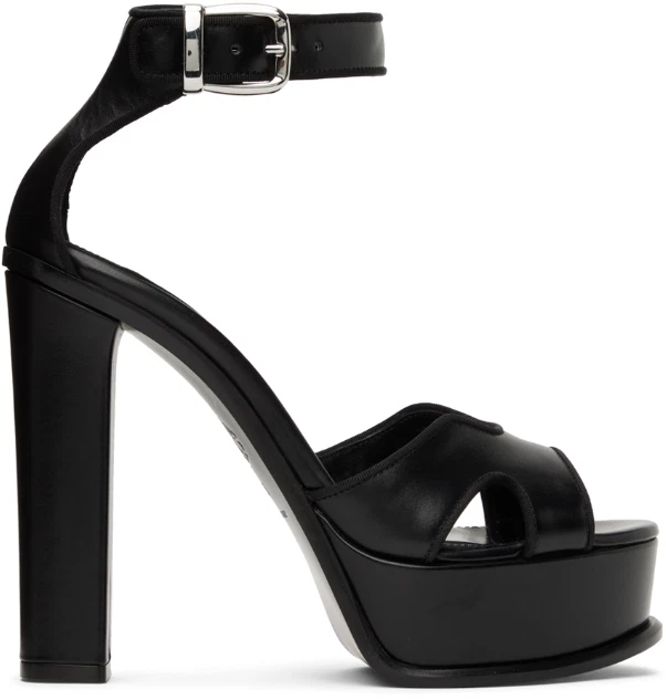 Sandalo Alexander McQueen INCONTAMINATO nero in pelle a righe con nastro plateau taglia 38 5