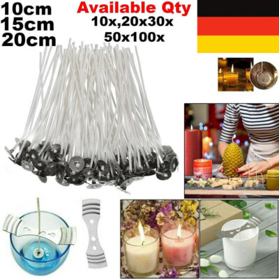 50-100x Kerzendocht 10,15,20cm mit Metallfuß, 100% Naturbaumwolle Kerzendochte