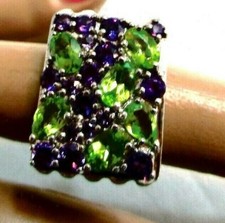 STERLING SILVER RING AMETHYST/PERIDOT SZ-6.5