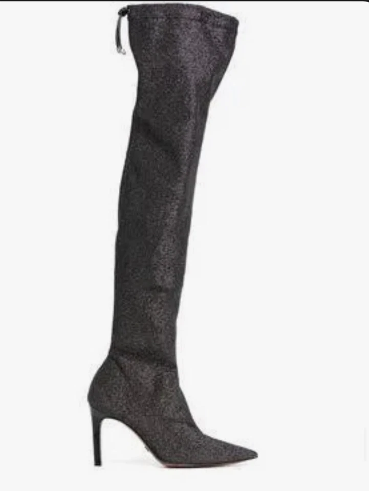 Bota Free People Vicenza Tono Plateado Tejido Brillante Corbata Sobre la Rodilla Tacón Alto NUEVA 9 Foto 3 de 4