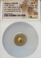 Mysia, Cyzicus Head Of Tunny 1/48th Stater NGC CH FINE Ancient Gold Coin Rare!
