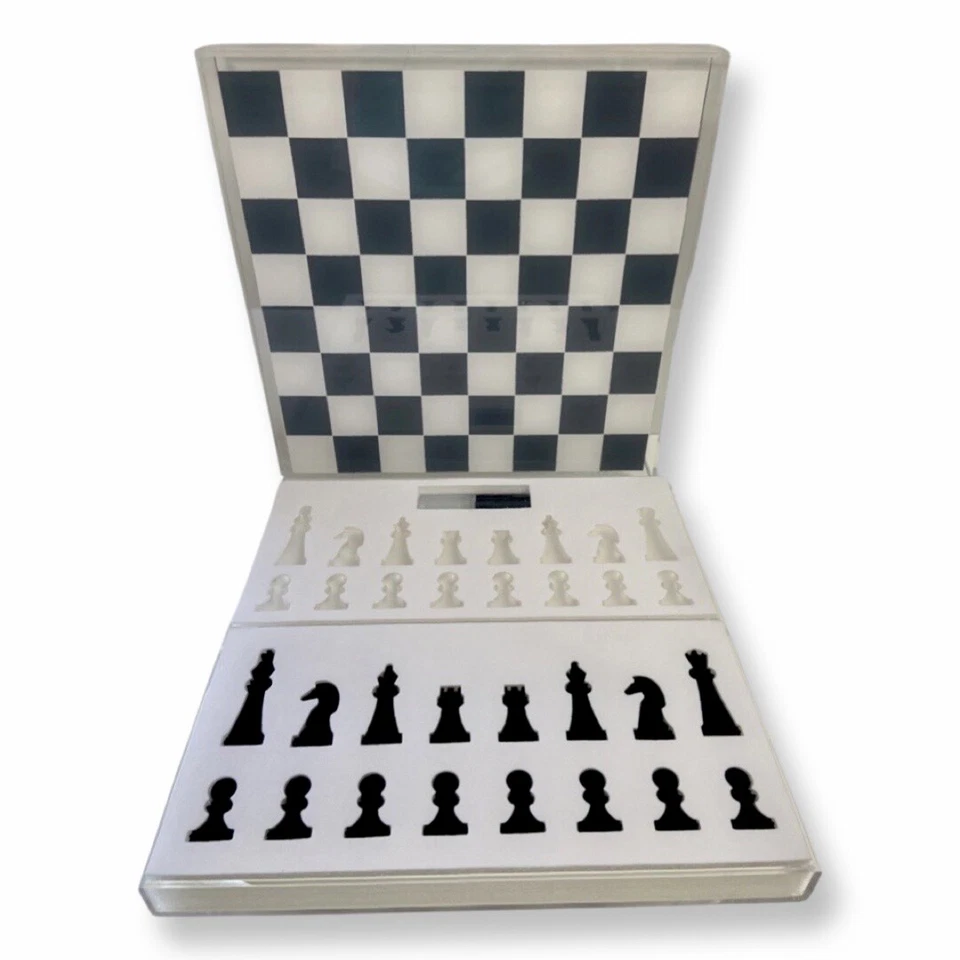 Lucite Acrylic Chess + Checkers Premium Set - Large 17.5" (Clear/White) - Image 4 of 4