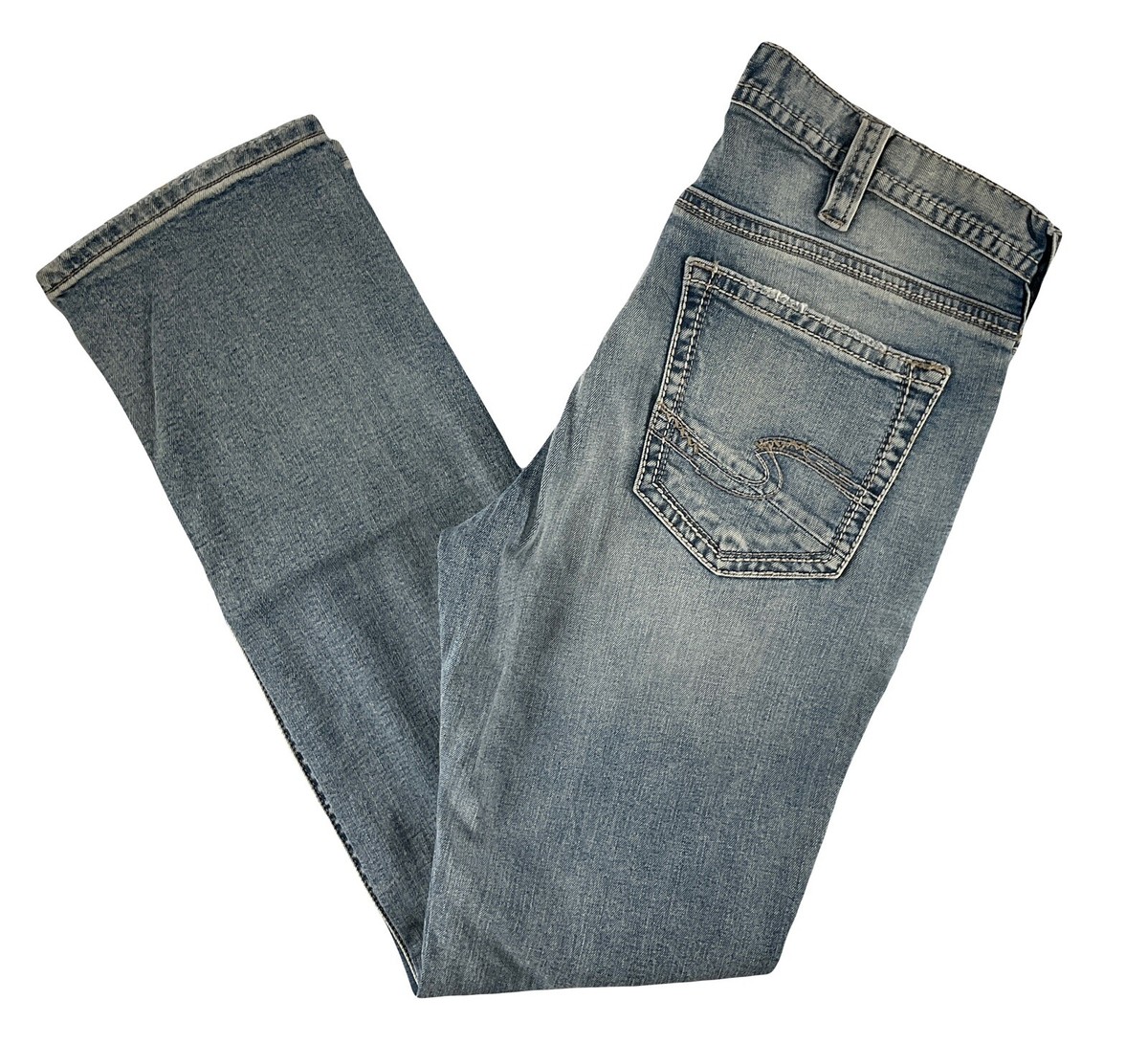 Silver Jeans Mid Rise Konrad Slim Fit Slim Leg Light Wash Ripped