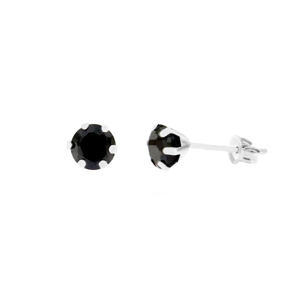 Boucles D'Oreilles à Clous avec Zircon Noir en or Blanc 18 Carat - Photo 1/1