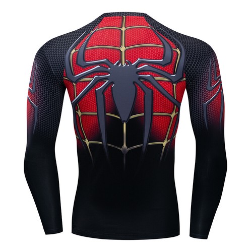 Men's T-shirts Spider Superhero Compression Tights Long Sleeve Tops Tee Gym - Picture 16 of 52