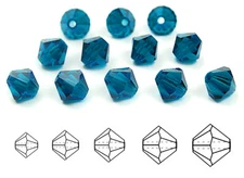 Czech Bicone Crystal Beads Dark Aqua deep aquamarine blue Rondelle Diamond