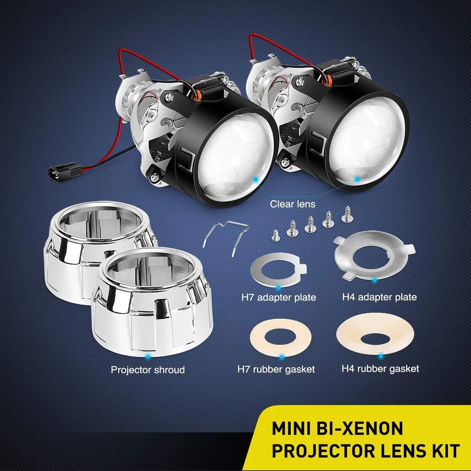 2.5 inch Mini Headlight Bixeno Projector Lensr With Shrouds Retrofit Universal - Image 3 of 4