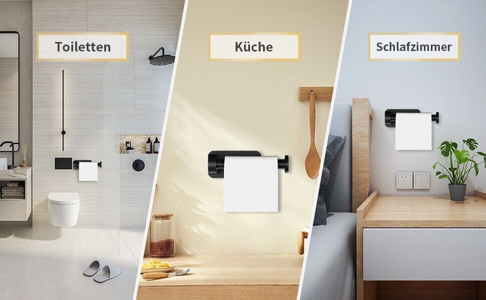 Toiletten Papier Rollen Halter Wand Schwarz Edelstahl Klo ohne Bohren Bad WC DE