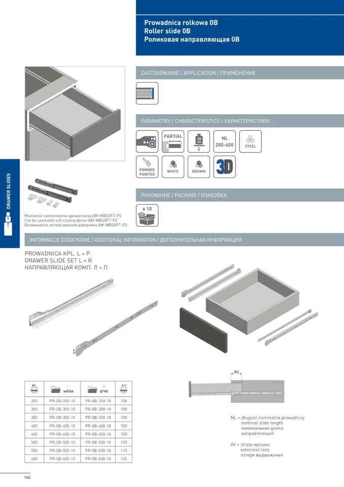  Metal Roller Bottom Fix Kitchen Drawer Runners Slides 250mm-600mm White Brown - Image 2 of 3