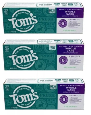 BL Toms Nat Toothpaste Whole Care Spearmint 4oz X **3 Packs**.              336