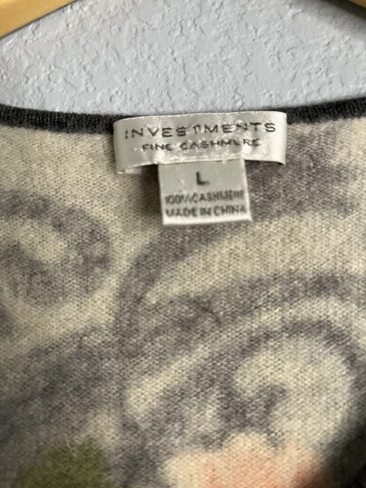 Investments Women's 100% Cashmere  L Paisley Gray  Long Sleeve - Image 2 of 4