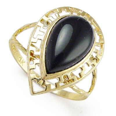 14k solid Yellow Gold Pear Cut Black Onyx Ring for women 5 to 9.5 #R117 ...