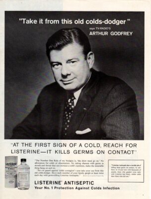 Vintage advertising print ad LISTERINE Antiseptic old Cold Dodger Godfrey 1962