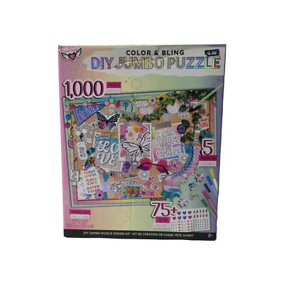 Color & Bling DIY Jumbo Puzzle 1000 Pieces Decorate 75+Gem 5 Markers Colorful 