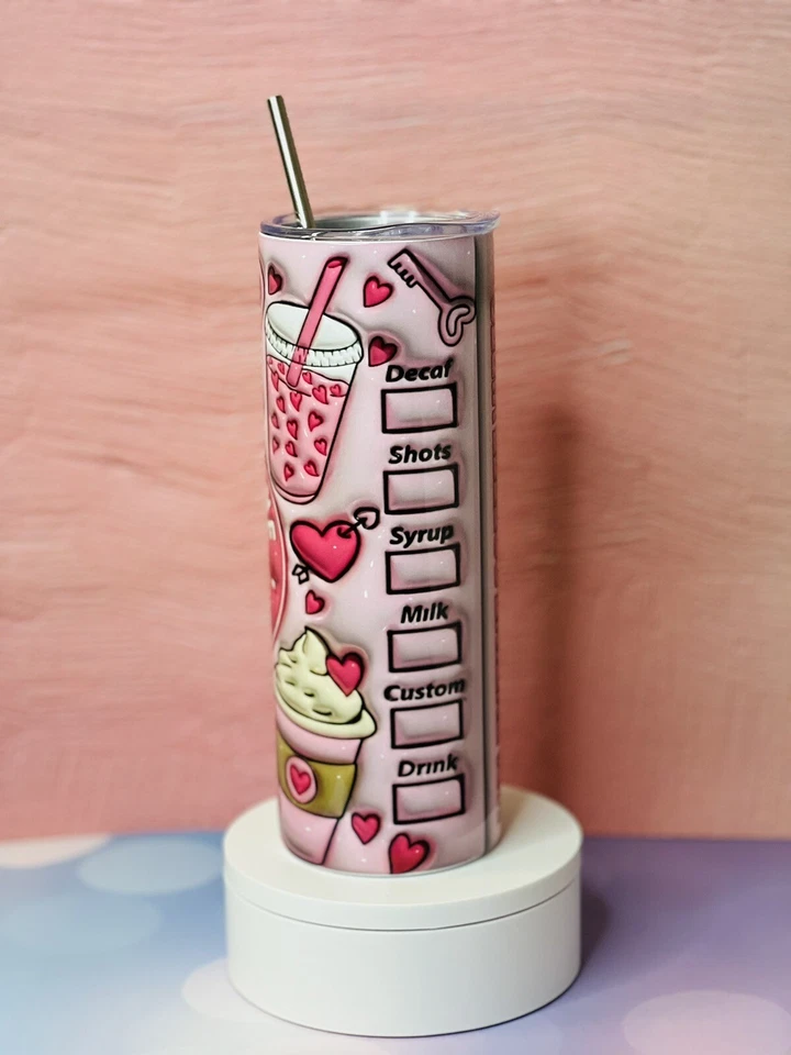 Vaso delgado de 20 oz con pajita de metal y fondo de goma para el día de San Valentín Vibes Foto 4 de 4