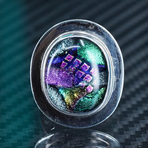 Size 9, Vintage Mexican Sterling 925 Silver handmade Ring with foiled glass