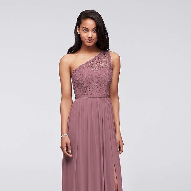 Davids Bridal Long One Shoulder Lace Quartz Bridesmaid Dress Size 16 eBay