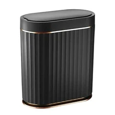 Black Bathroom Trash Can with Lid - ELPEHCO 2 Gallon Sensor Trash Bin Automat...