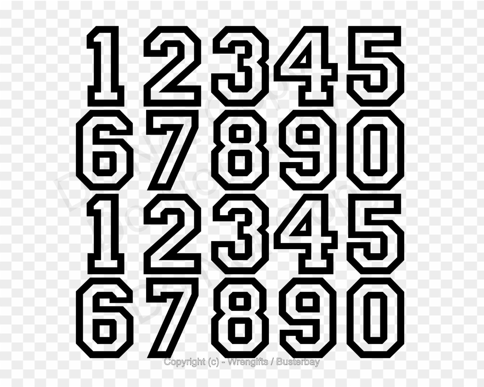 Sport / Team Numbers 0-9 - Set of 20 - Helmet, Score, Sign - Select Color & Size