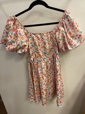 Shein Floral Dress With Square Neck And Puff Sleeves Size Xs