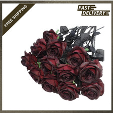 Artificial Roses Flowers 12 Pack Burgundy Silk Long Stem for Wedding Decor