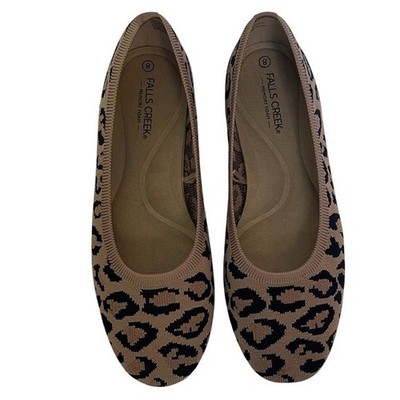 Falls Creek Leopard Knit Ballet Memory Foam Flats 8 NWOT