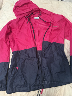 Columbia Women's Hooded Colorblock Windbreaker Jacket Pink/Navy Zip Size S