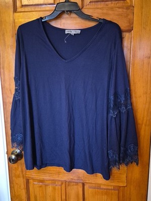  Absolutely Famous Women's Blue Rayon Blend Long Sleeve Blouse Size 2X NWT