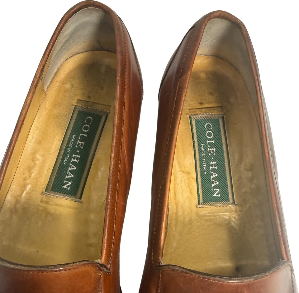 Mocasín Cole Haan Castaño Cuero Marrón Kiltie Borla Para Hombres 8D Hecho en Italia Foto 2 de 4