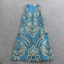 Alice + Olivia Dress Womens 2 Blue Jacquard Fit Flare Sleeveless V Neck Short