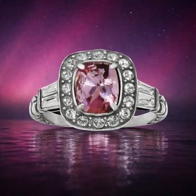 Brighton REINA Ring Size 9 Pink Crystal Cushion NWT Rare Find! List $78