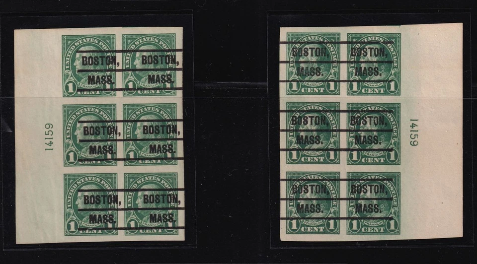 1923 Sc 575 imperforate MNH with OG precancel BOSTON matched plate blocks (W8 - Image 3 of 4