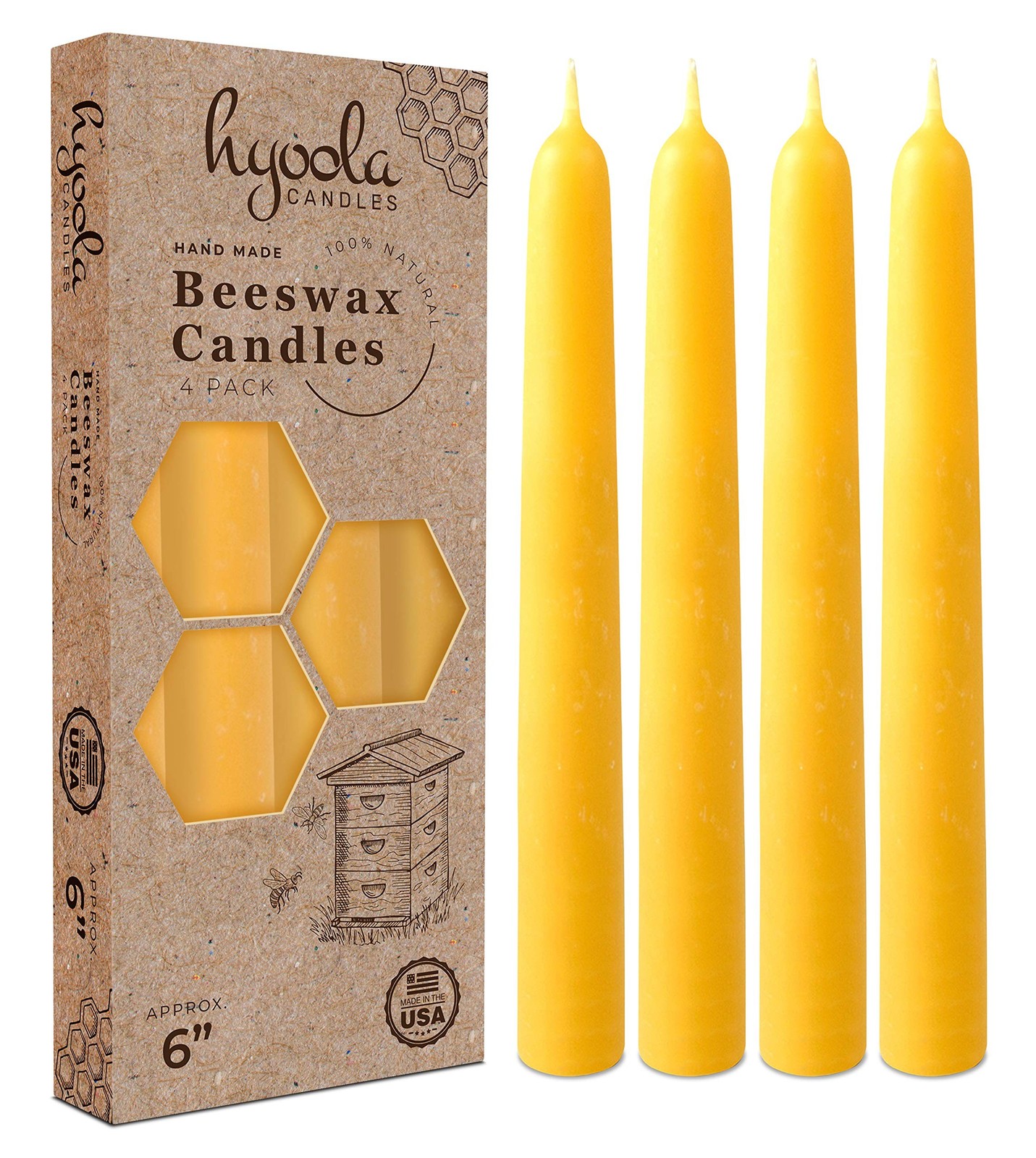 - 6 Hour Burn Time - Yellow Beeswax Candles -...
