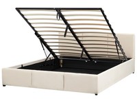 Bett Samt Helles Beige Mit Hohem Kopfteil Lattenrost 160X200Cm Bettkasten Bousse