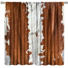 Cowhide Blackout Curtain, Farmhouse Animal Spotted Brown White Cow Texture Pr...