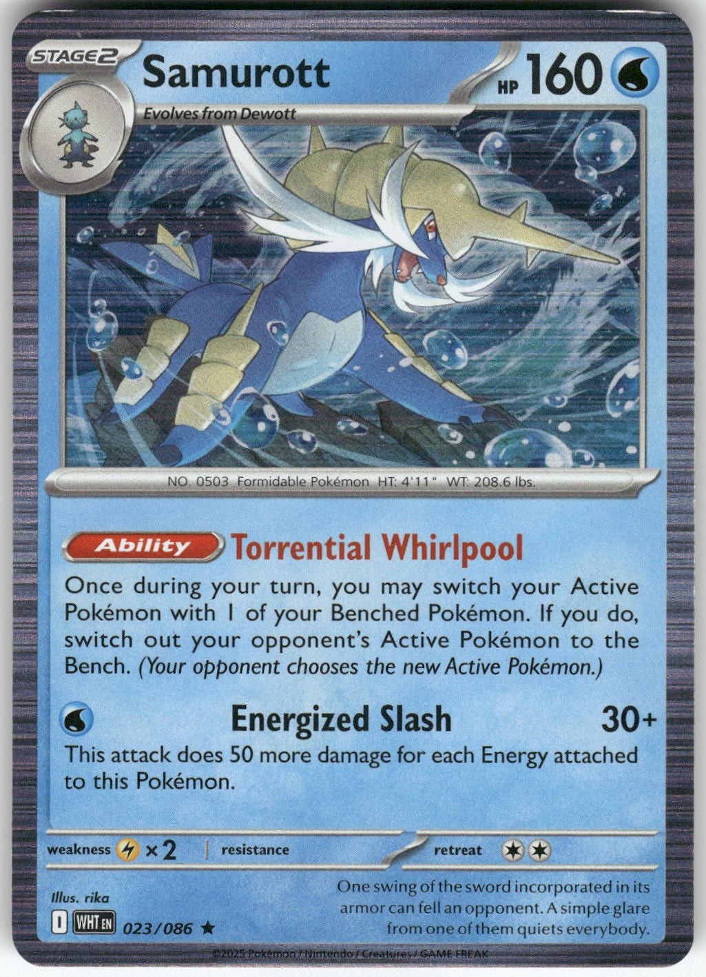Samurott 023/086 Holo Rare White Flare Pokemon Near Mint
