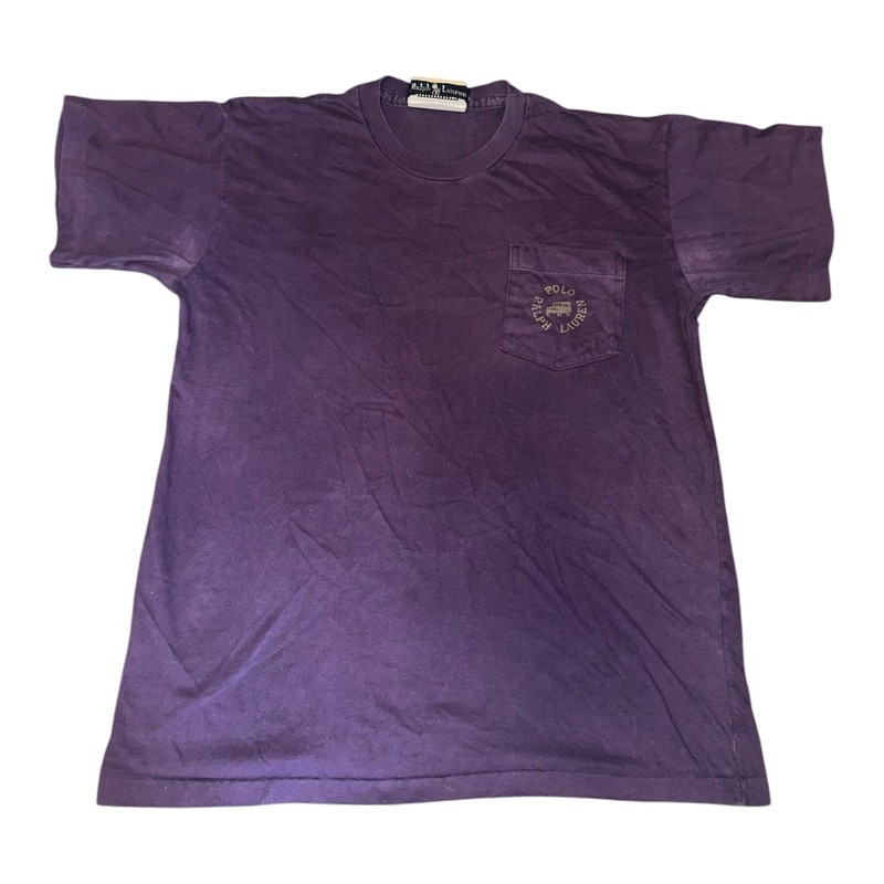 Vintage 1980s Polo Ralph Lauren Purple T-Shirt Faded Medium Essential Pocket Tee