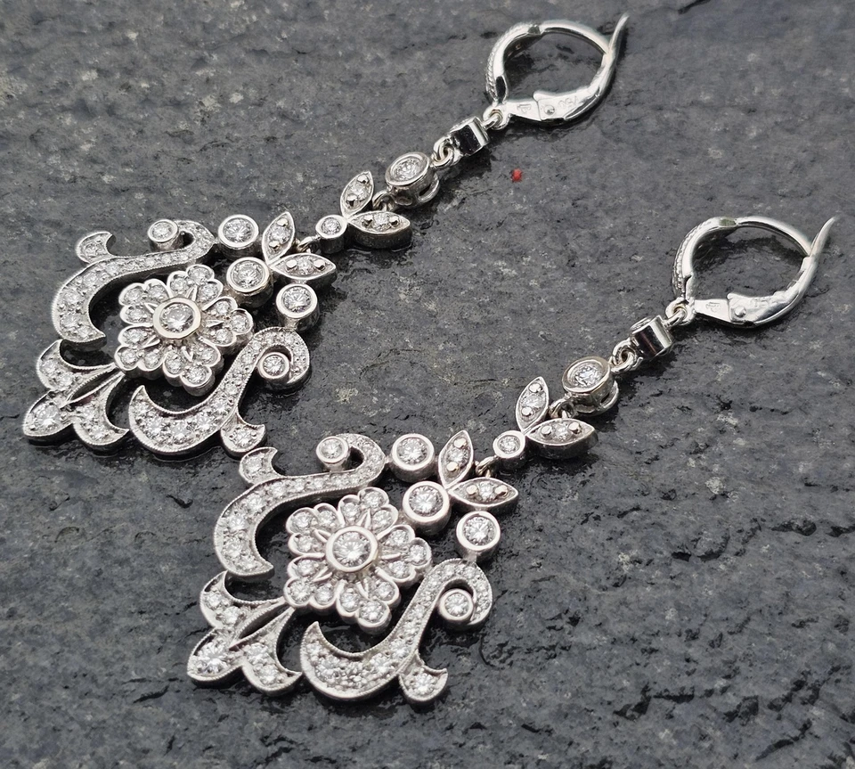 Penny Preville Large 2.5" 2ct+ Diamond Chandelier Earrings 18k Dangle 16.8g - Image 3 of 4