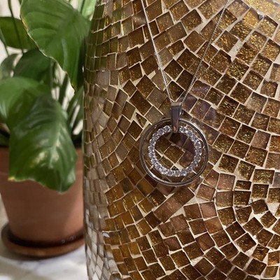 FAS 925 Sterling Silber zwei Kreise Design Anhänger mit Kette Halskette Vintage