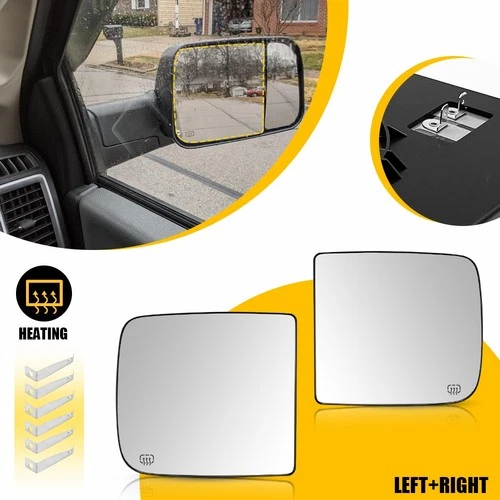 Pair Side Upper Heated Trailer Tow Mirror Glass LH RH for 2010-18 Ram 2500 3500