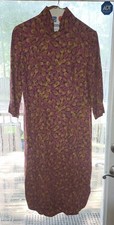 Vtg Asian Mid Length Dress Side Zipper Paisley Style Print Attached Silk Lining