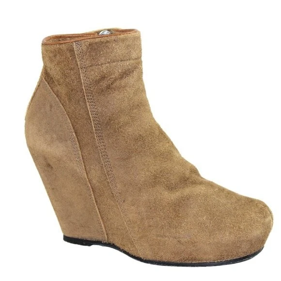 Botín Rick Owens Icónico Toast Marrón Gamuza Esculpido Plataforma Cuña, Talla 37 Foto 2 de 4