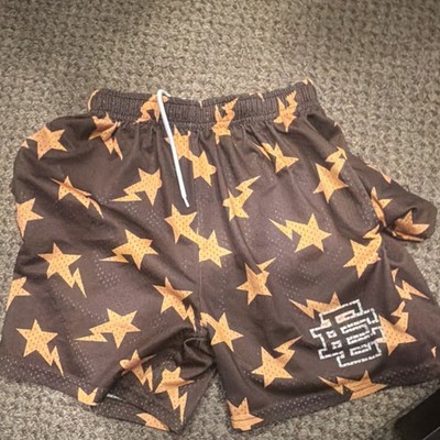 Eric Emanuel Star Print Brown Sweat Shorts Drawstring Lightweight Men's Casual