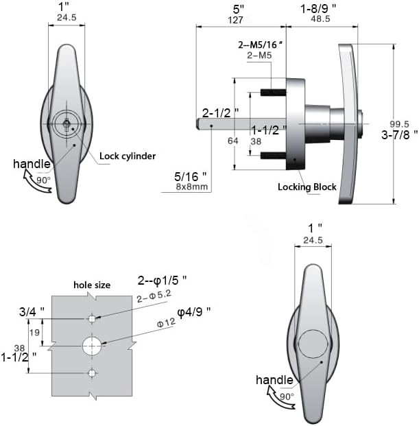 5½" T- Shed Door Lock with Lock Keyed Alike Garage t Shed Latch Hardware Lock...