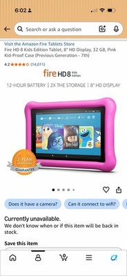 7th G. Amazon Fire HD 8 Kids Edition 32GB 8in Wi Fi Tablet