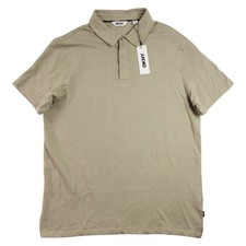 DKNY Polo Shirt Mens Large Cafe Beige Patterned Short Sleeve Cotton Casual 79