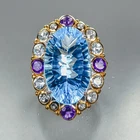 Jewelry gem 28 ct Natural Blue Topaz Ring 925 Sterling Silver Size 7.5 /R473586