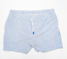 M S Swim Shorts Mens XL Blue White Striped Seersucker Mesh Lined Drawstring